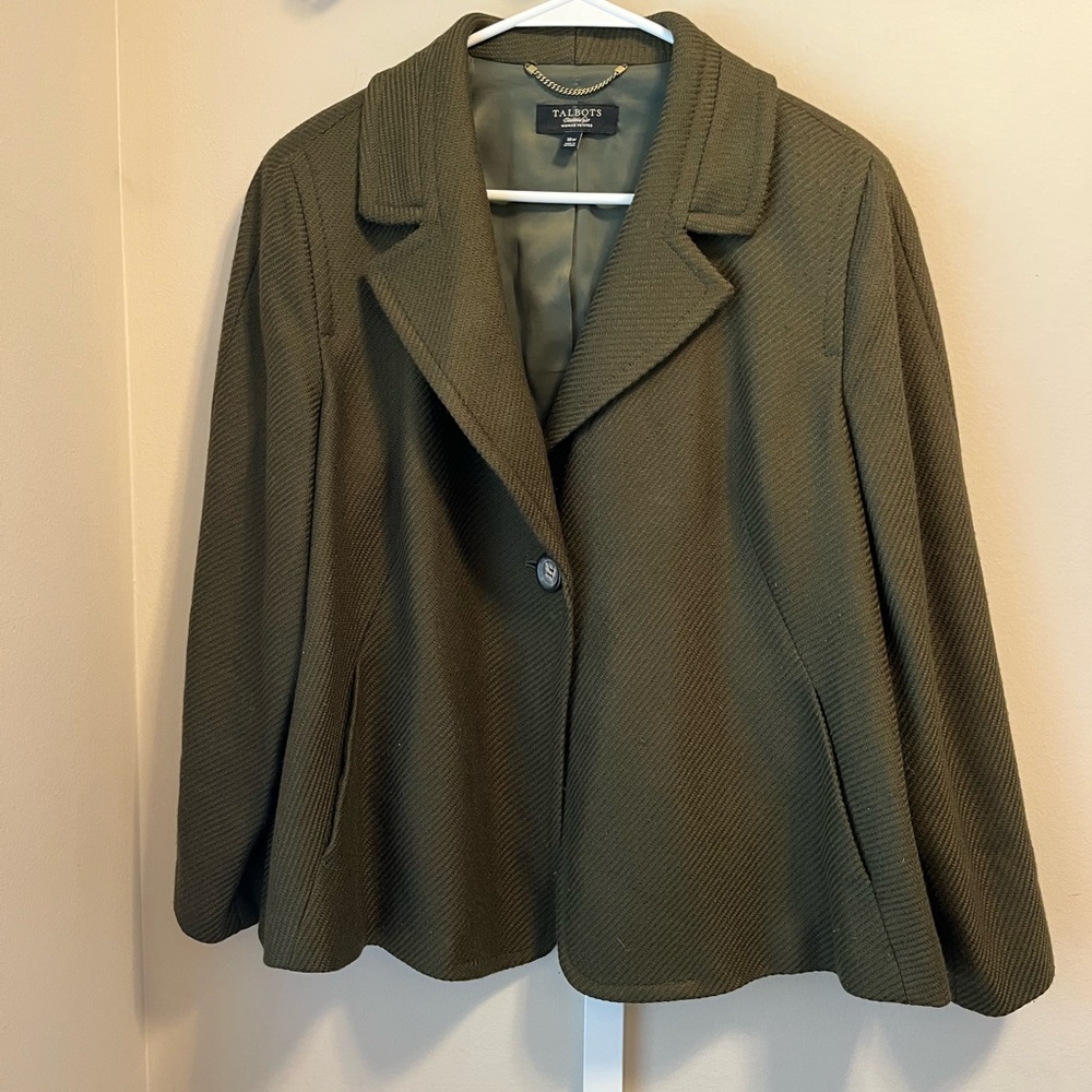 Talbots Wool Blend Blazer Jacket Size 16 Petite Olive Green